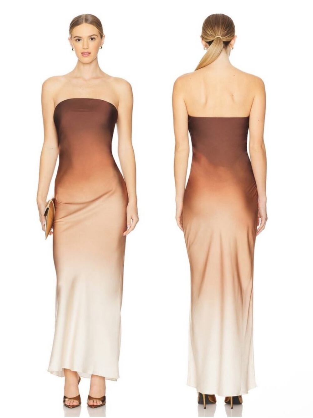 ROCOCO SAND Strapless Maxi Dress in Beige Brown Ombre Size XL